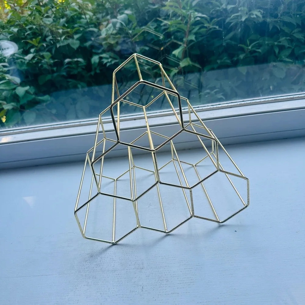 Gold Geometric Honeycomb Wine Rack 6 Bottle Metal Countertop Holder Modern Decor